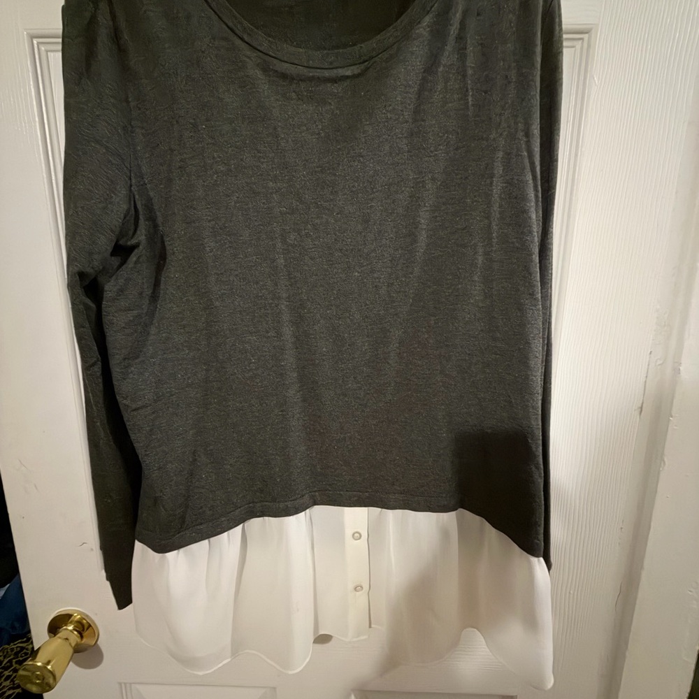 DREW Gray and White Layered Blouse